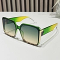 Retro square sunglasses with green to yellow gradient frame and metallic accents - Green Frame Green Yellow Lens