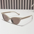 Beige cat-eye sunglasses with tea lenses and silver B-letter metal hinge detail - Regular / Standard Khaki Frame Full Tea Lenses