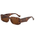 Rectangle tortoise shell sunglasses with wide geometric temples and dark brown lenses - Regular / Leopard Frame / Tea Lens