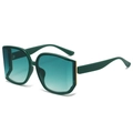 Oversized dark green polygon sunglasses with gradient lenses and gold temple accents - Green Frame / Green Lens