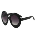 Oversized black oval frame sunglasses with dark grey gradient lenses for women - Black Frame Double Gray Lens