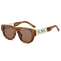 Lunettes de soleil carrées oversize écaille de tortue avec branches en chaîne argentée - Monture Rayée Thé Verre Thé