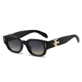 Black square sunglasses featuring gold eagle and sword metal hardware on temples - Regular / Black Frame Grey Yellow Lens
