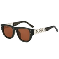 Lunettes de soleil carrées noires avec verres bruns et branches en chaîne argent - Monture Verte Verres Thé