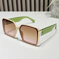 Chic square sunglasses featuring cream frames, gradient tea lenses and translucent green temples - Regular / Regular (Includes 13% VAT) Off-White Frame with Tea Pink Lenses
