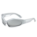 Futuristic silver wraparound sunglasses with grey lenses for outdoor sports and techwear - Regular / Regular (13% VAT) Silver Frame & White Mirror Lenses