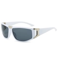 Fashionable sports sunglasses with white frame, grey lenses and gold accents shown at 45 degrees - Regular / Regular (Incl. 13% VAT) White Frame Grey Lenses
