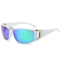 White frame sports sunglasses with colorful gradient lenses and sleek rectangular shape - Regular / Standard (Incl. 13% VAT) White Frame & Green Lenses