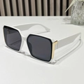 Modern white square frame sunglasses with dark gray lenses and golden metal accents - Regular / Standard (Incl. 13% VAT Invoice) White Frame Full Gray Lenses
