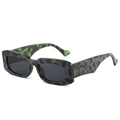 Rectangle wide frame sunglasses featuring a bold purple and green camo marble pattern - Regular / Purple Green Frame Grey Lens