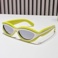 Retro Y2K cat-eye sunglasses with lemon yellow frame and silver metallic inlay details - Regular / Regular Green Frame with Mercury Lens