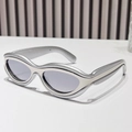 Futuristic matte silver sunglasses with streamline frame and translucent purple lenses - Regular / Regular (Incl. 13% VAT) Silver Frame with Light Mirrored Lenses