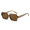 Retro square coffee transparent sunglasses with wide frame and gold metal accents - Regular / Tea Frame Tea Lens