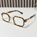 Retro tortoise shell square frame sunglasses with gold metal decorative hinges - Leopard Frame Clear Lens