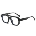 Oversized black polygonal sunglasses with retro double bridge frame for women - Black Frame Clear Lens