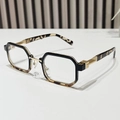 Retro hip-hop square sunglasses with tortoise shell gradient frame and gold metal hinges - Black Leopard