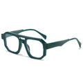 Oversized dark green geometric sunglasses with double bridge and thick frame design - Transparent Green Frame