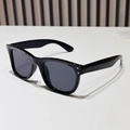 Classic black square oversized sunglasses with signature silver double dot rivets - Black Frame Grey Lens