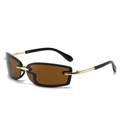 Lunettes de soleil carrées Y2K avec verres marrons et branches en métal doré et noir - Monture Or Noir Verres Thé