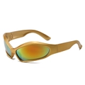 Futuristische mattgoldene Sportsonnenbrille mit mehrfarbigen verspiegelten Gläsern - Goldener Rahmen Rote Verspiegelte Gläser