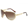 Retro oversized gouden pilotenzonnebril met bruine gradiëntglazen en opengewerkte veren - Gouden Frame Verloop Thee Lens
