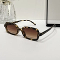 Retro rectangular tortoiseshell sunglasses with brown gradient lenses and metal dots - Yellow Leopard Frame Gradient Brown Lens