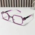 Retro small square sunglasses with purple translucent frame and black temples - Purple Frame