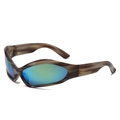 Futuristic sports sunglasses with marble texture frames and blue-green mirrored lenses - Regular / Standard Brown Striped Frame with Gold Film (Incl. 13% VAT)