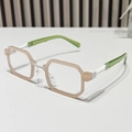 Retro square sunglasses featuring nude pink hexagonal frames and green temple tips - Pink