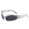 Silver futuristic Y2K wrap-around sports sunglasses with dark lenses for outdoor activities - Regular / Standard Silver Frame with Grey Lenses
