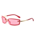 Y2K square rimless sunglasses with pink translucent lenses and gold metal temples - Hot Pink