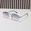 Sleek silver metal pilot sunglasses with purple gradient lenses and double bridge design - Silver Frame Grey-Pink Lens