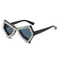 Luxe vlinder cat-eye zonnebril met fonkelende strassteentjes en donkere glazen - Zwart Frame Zwart Grijze Glazen