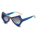 Blauwe vlinder zonnebril met kleurverloopglazen en luxe blauwe strass steentjes - Blauw Frame Gradiënt Grijze Glazen