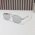 Modern geometric silver metal sunglasses with double bridge and light grey tinted lenses - Silver Frame White Silver Mirror Lens