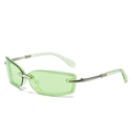 Y2K square rimless sunglasses with light green lenses and silver metal temples - Green