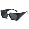 Lunettes de soleil rectangulaires hexagonales noires à la mode avec des verres foncés - Monture Noire Verres Gris