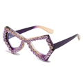Montatura per occhiali a farfalla oversize alla moda con strass viola da donna - Montatura Viola Strass Viola