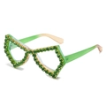 Occhiali a farfalla oversize verdi alla moda con strass scintillanti e aste sfumate - Montatura Verde Strass Verde