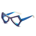 Occhiali a farfalla moderni con montatura sfumata blu e decorazioni in strass brillanti - Montatura Blu Strass Blu