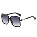 Oversized black square sunglasses with purple gradient lenses and gold metal temples - Black Frame Double Gray Lens