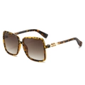 Fashion oversized square tortoiseshell sunglasses with brown gradient lenses and gold accents - Leopard Frame Gradient Brown Lens