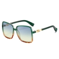 Oversize square sunglasses with green-orange gradient frame and blue-yellow tinted lenses - Green Yellow Frame Gradient Lens