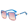 Oversized square sunglasses with blue-red gradient frame and gold metal accents - Blue Pink Frame Purple Yellow Lenses