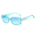 Blue gradient square sunglasses featuring vintage metal blade accents on a white background - Blue Frame / Blue Lens