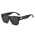 Fashionable oversized square black sunglasses with luxury gold metal temple accents - Regular / Black Frame Grey Lens