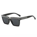 Oversized black square sunglasses with sparkling silver rhinestones for luxury party style - Black Frame Grey Lens