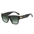 Fashionable black square sunglasses with gradient lenses and gold metal temple accents - Regular / Black Frame Gradient Green Lens