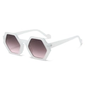 Modern white hexagonal sunglasses with pink gradient lenses and translucent frame - Transparent White Frame Pink Grey Lens