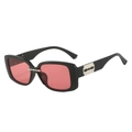 Fashion blade-style square sunglasses featuring a black frame and red translucent lenses - Black Frame Red Lens